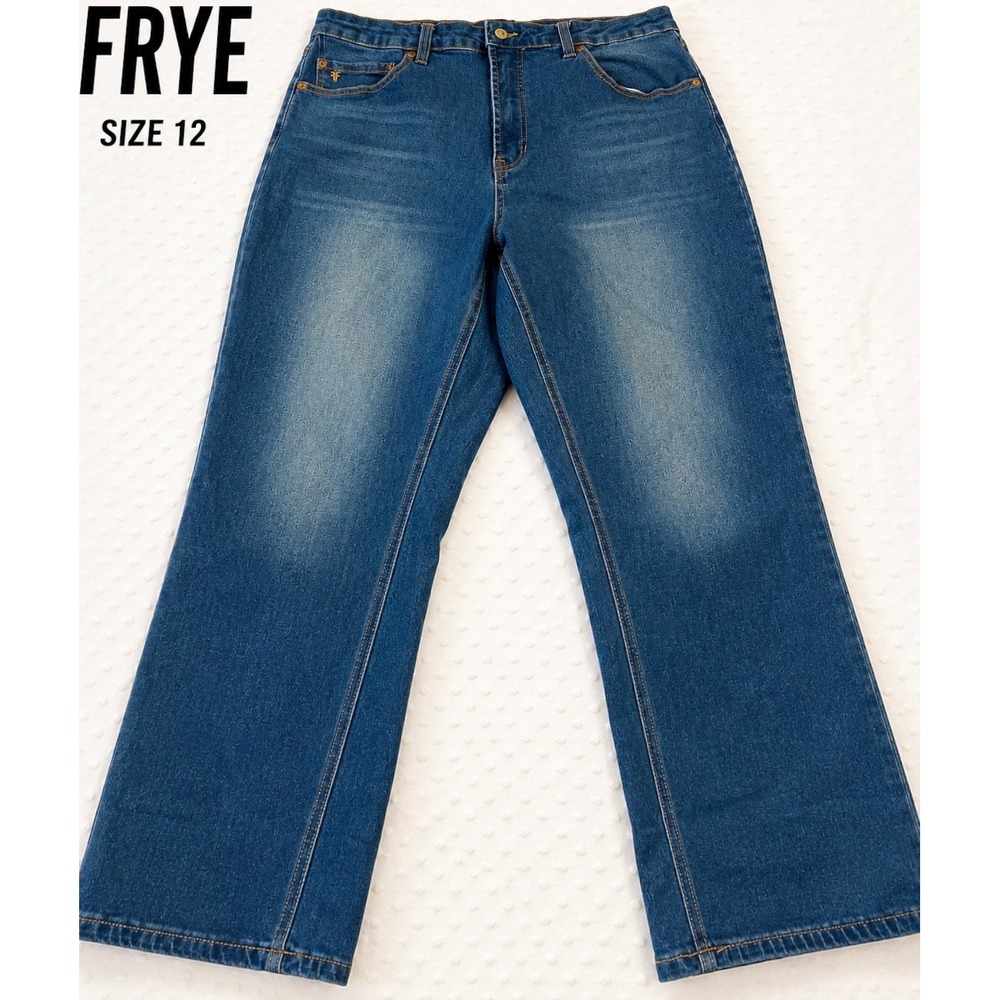 Frye Women's High Rise Cuffed Crop Jeans Size 12/31 Blue Stretch Straight Leg